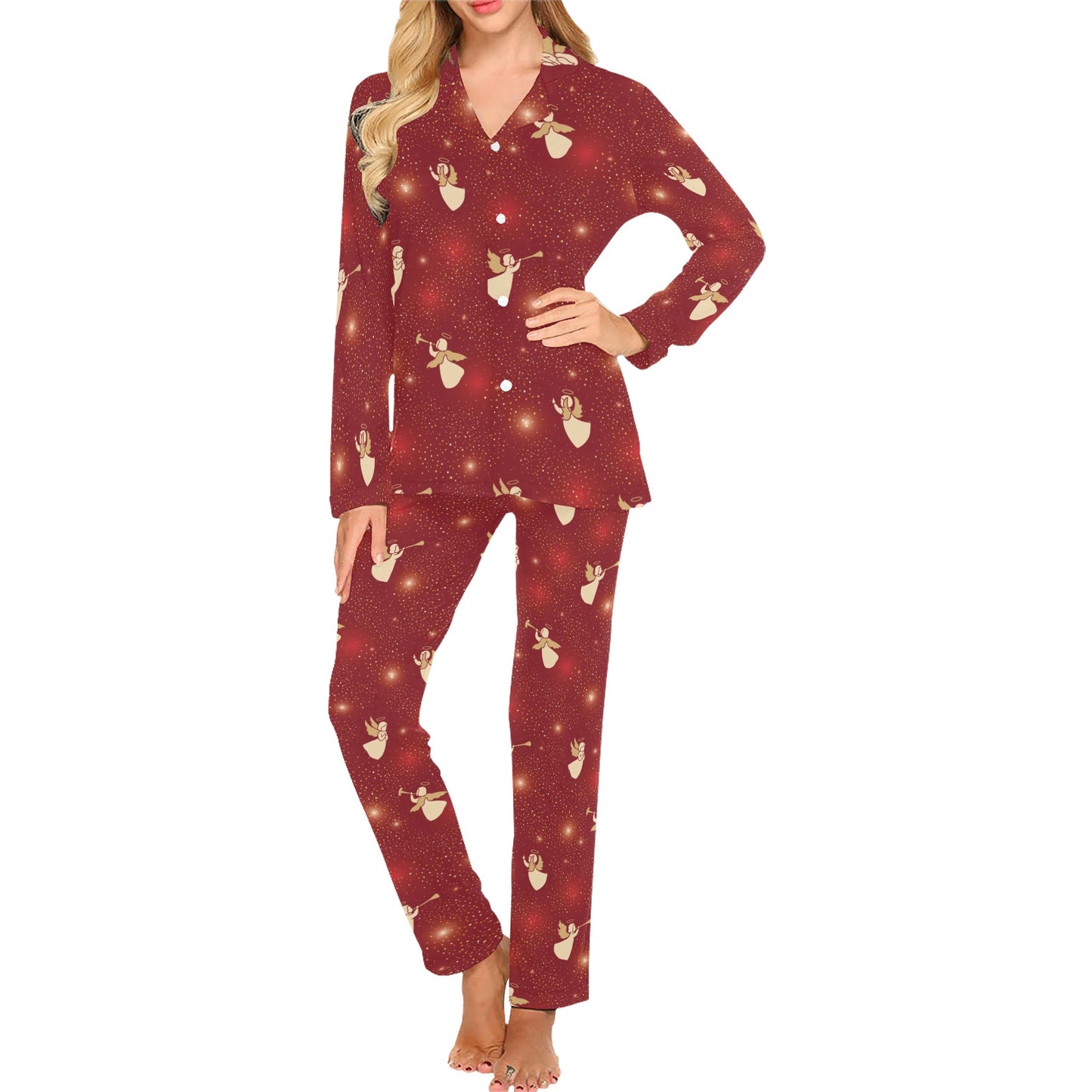 Angel Pattern Print Design 07 Women's Long Pajama Set