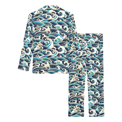 Surf Wave Pattern Women's Long Pajama Set