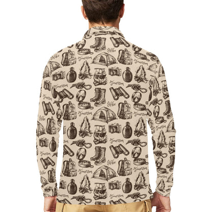Camping Pattern Print Design 01 Long Sleeve Polo Shirt For Men's