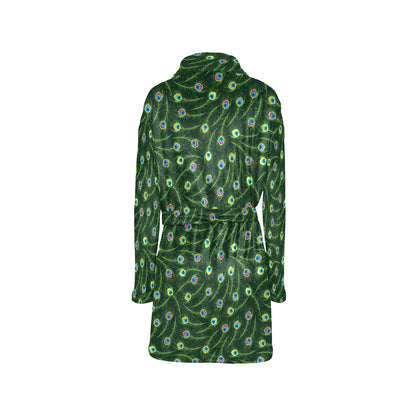 Peacock Feather Green Design Print Women's Fleece Robe