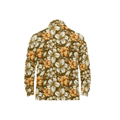 Lily Pattern Print Design 01 Long Sleeve Polo Shirt For Men's