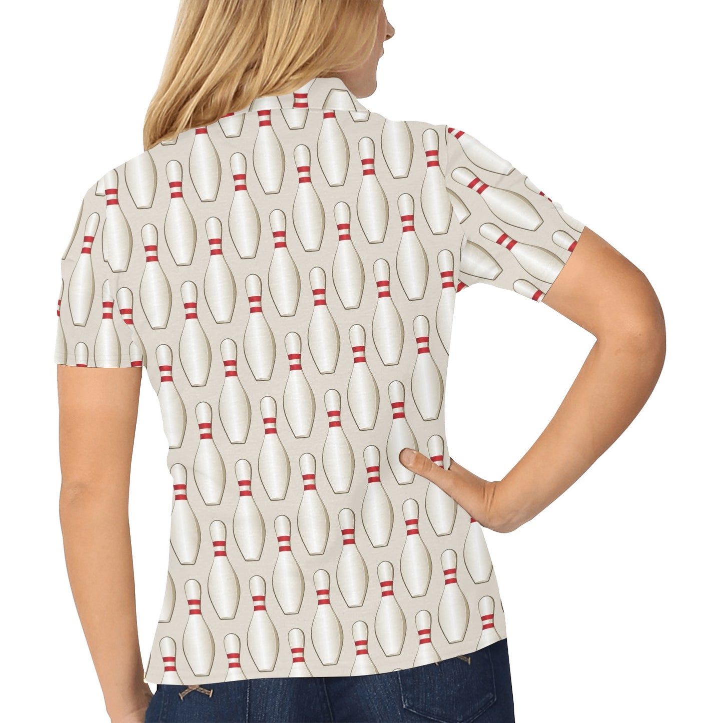 Bowling Pin Pattern Print Design 01 Women's Polo Shirt