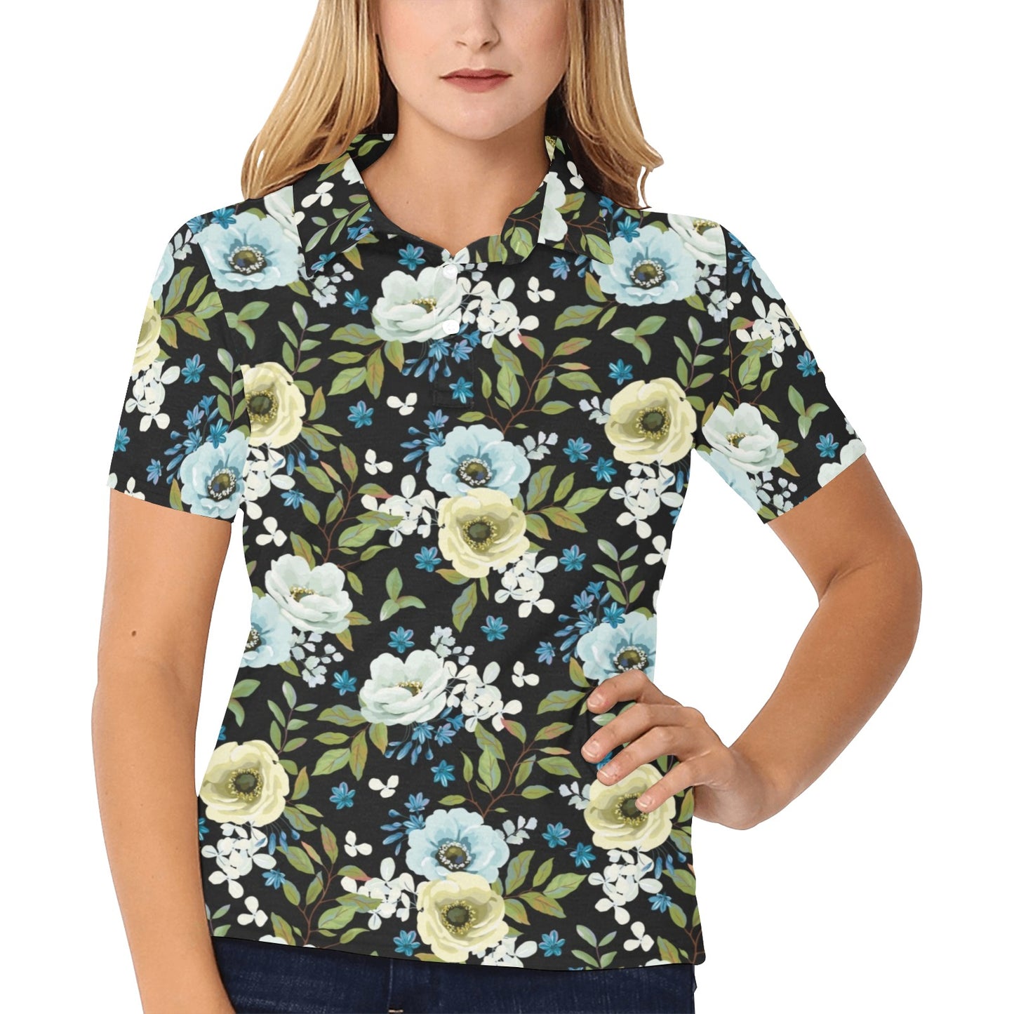 Anemone Pattern Print Design AM03 Women's Polo Shirt
