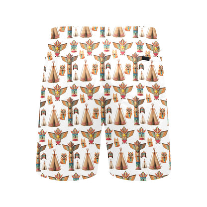 Totem Native Print Design LKS303 Men's Swim Trunks Beach Shorts