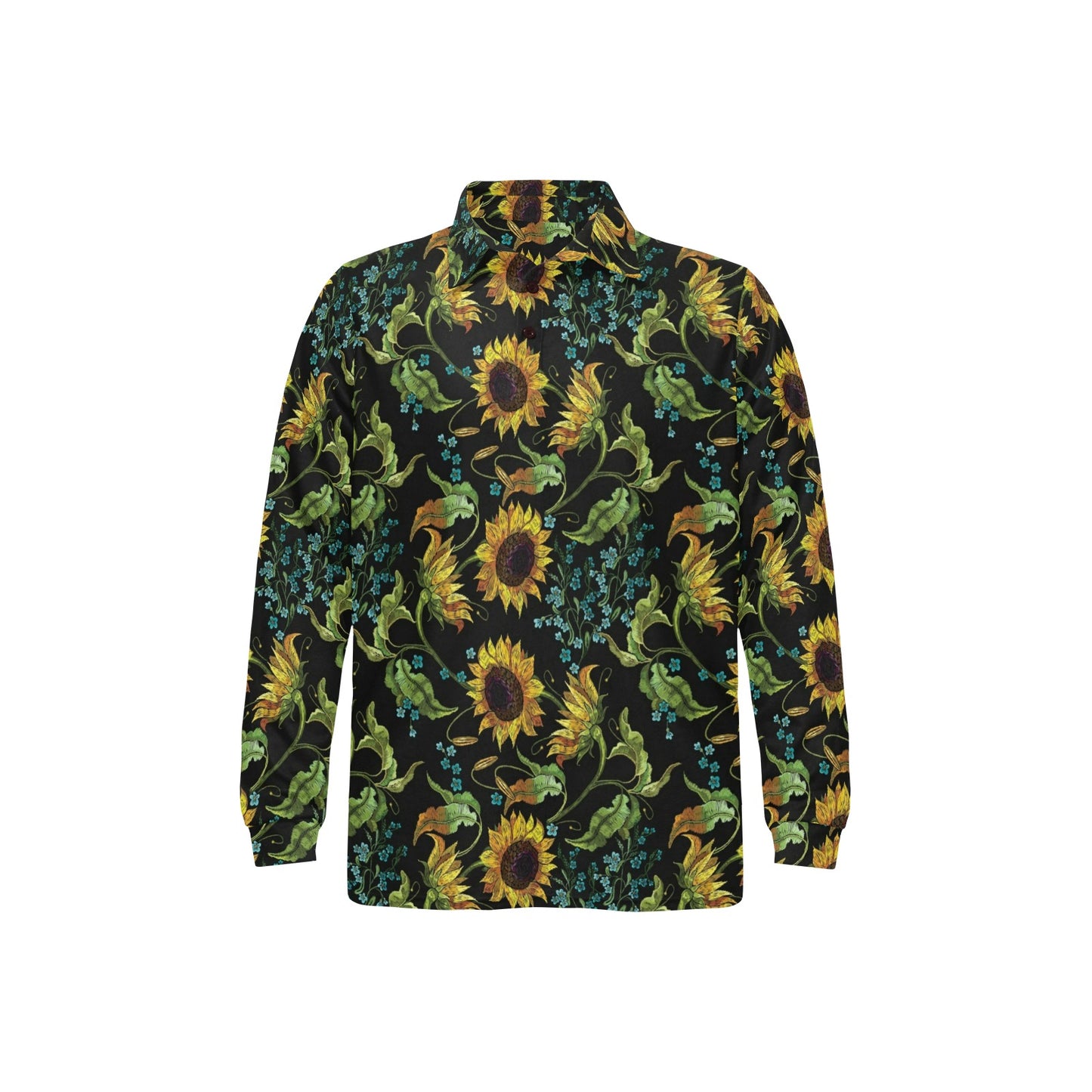Sunflower Print Design LKS308 Long Sleeve Polo Shirt For Men's