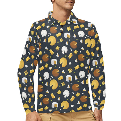 Cheese Pattern Print Design 03 Long Sleeve Polo Shirt For Men's