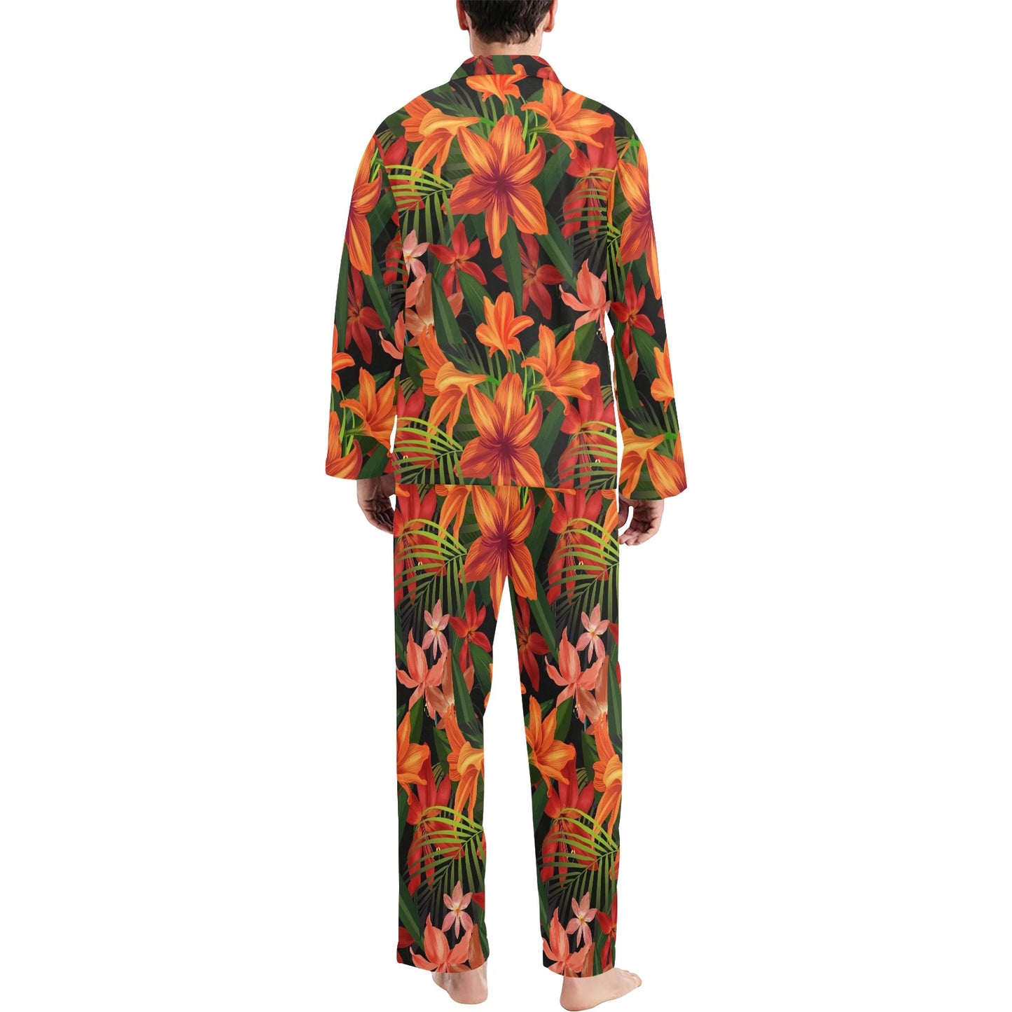 Amaryllis Pattern Print Design AL05 Men's Long Pajama Set
