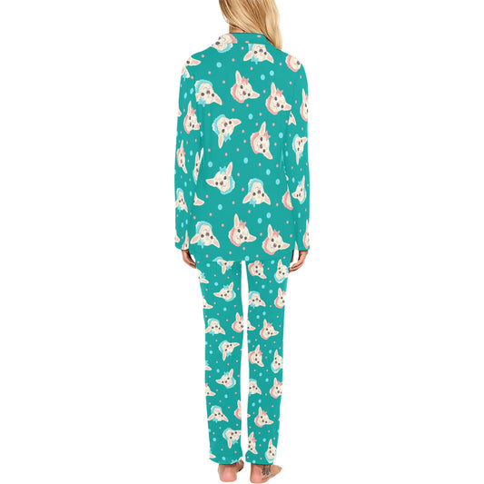 Chihuahua Polka Dot Pattern Women's Long Pajama Set