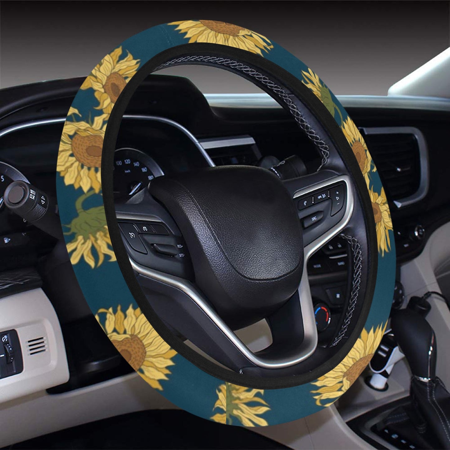 Sunflower Print Design LKS305 Steering Wheel Cover with Elastic Edge