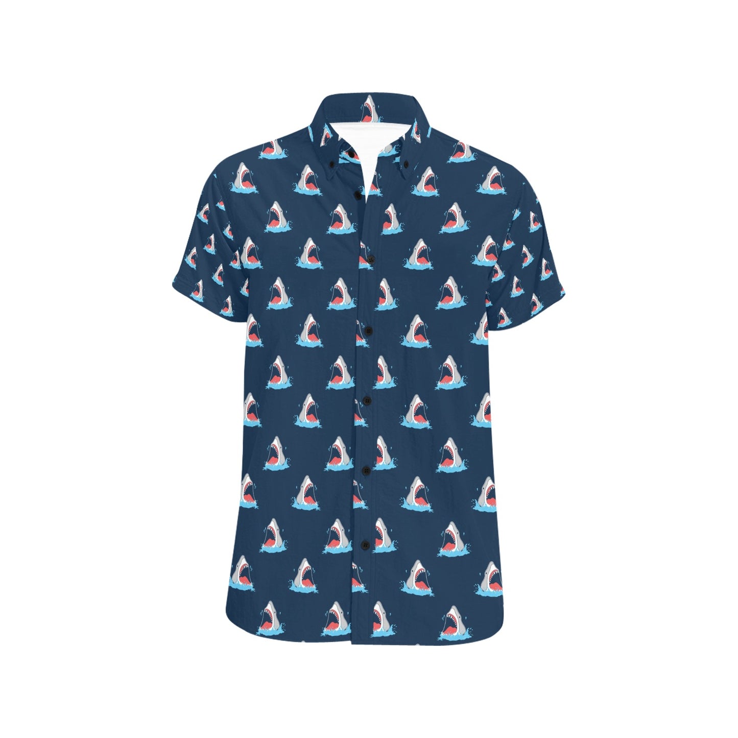Shark Print Design LKS3010 Men Short Sleeve Button Up Shirt