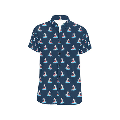 Shark Print Design LKS3010 Men Short Sleeve Button Up Shirt