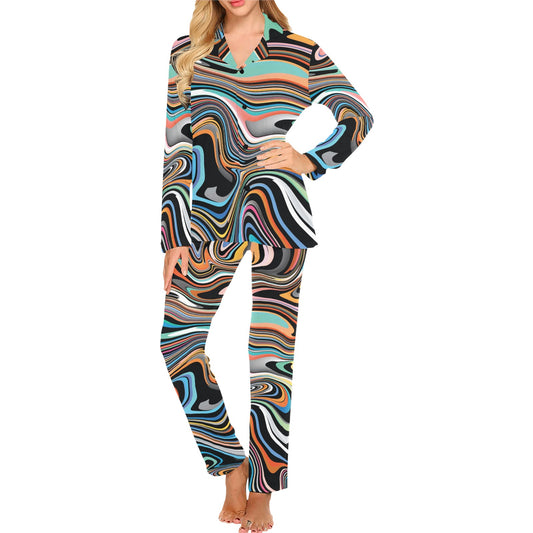 Liquid Pattern Print Design 02 Women's Long Pajama Set
