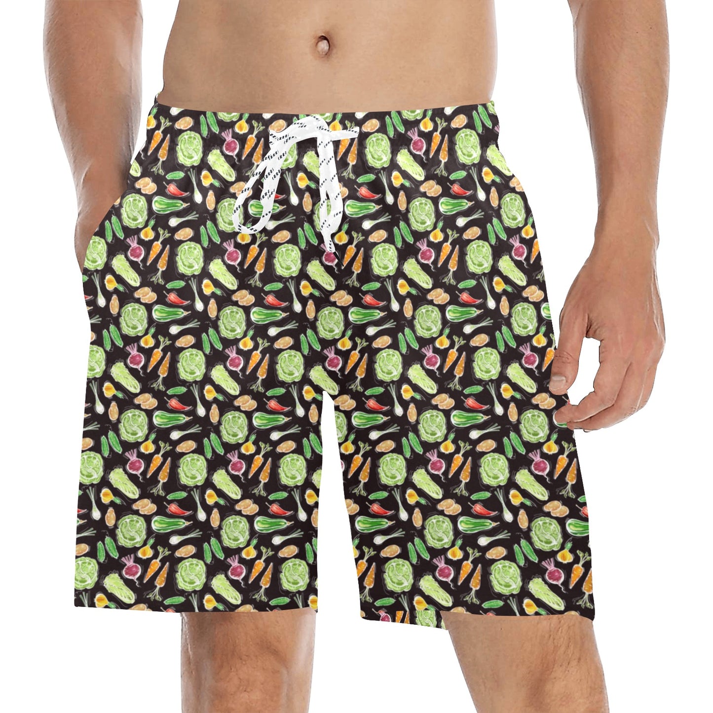 Vegan Draw Themed Design Print Men's Swim Trunks Beach Shorts