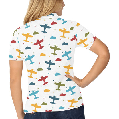 Airplane Pattern Print Design 06 Women's Polo Shirt