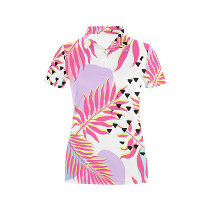 Pink Tropical Palm Leaves Women's Polo Shirt