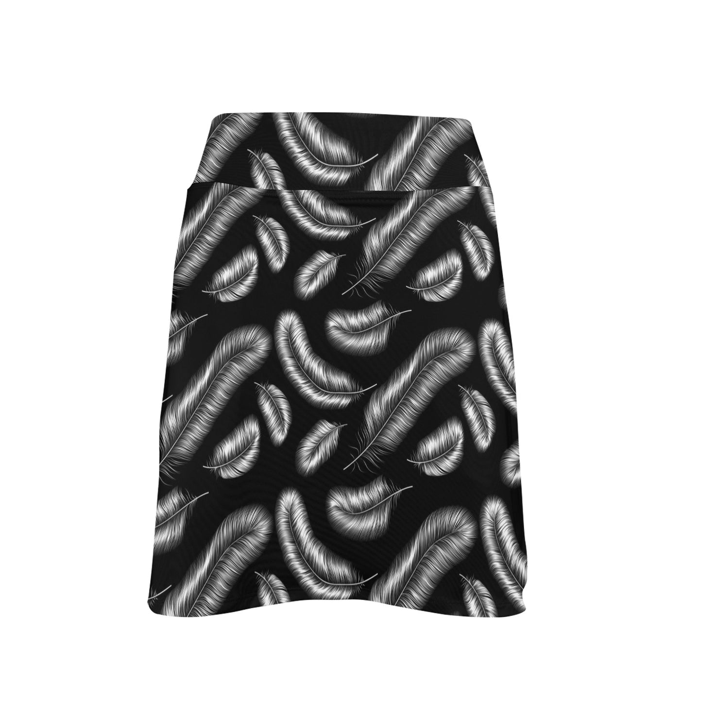 Feather Black White Design Print 17" Golf & Pickleball Skort with Pockets