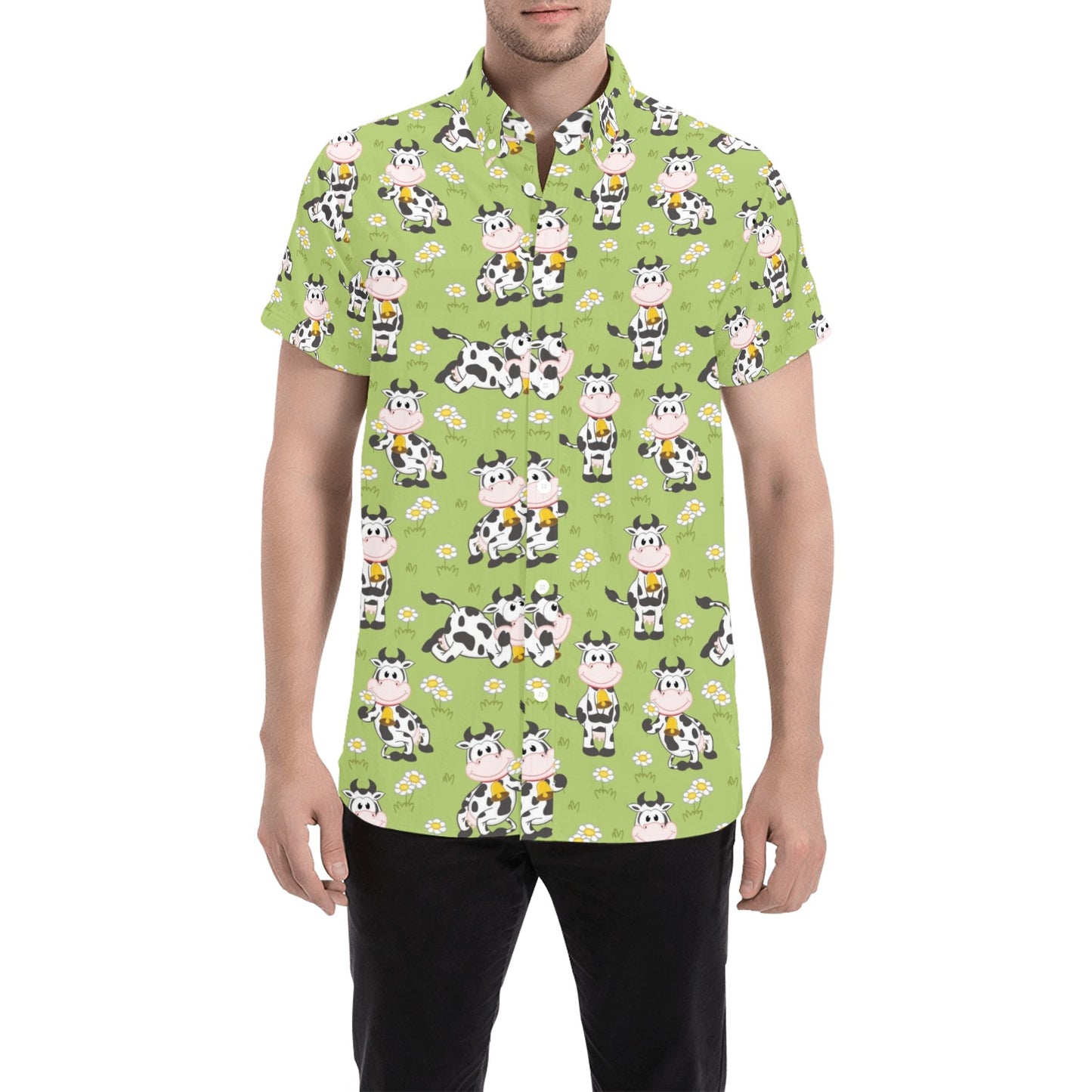 Cattle Print Design LKS401 Men Short Sleeve Button Up Shirt