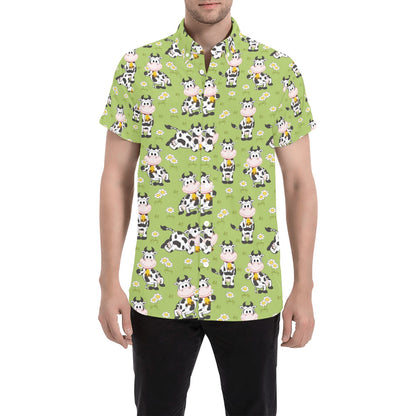 Cattle Print Design LKS401 Men Short Sleeve Button Up Shirt