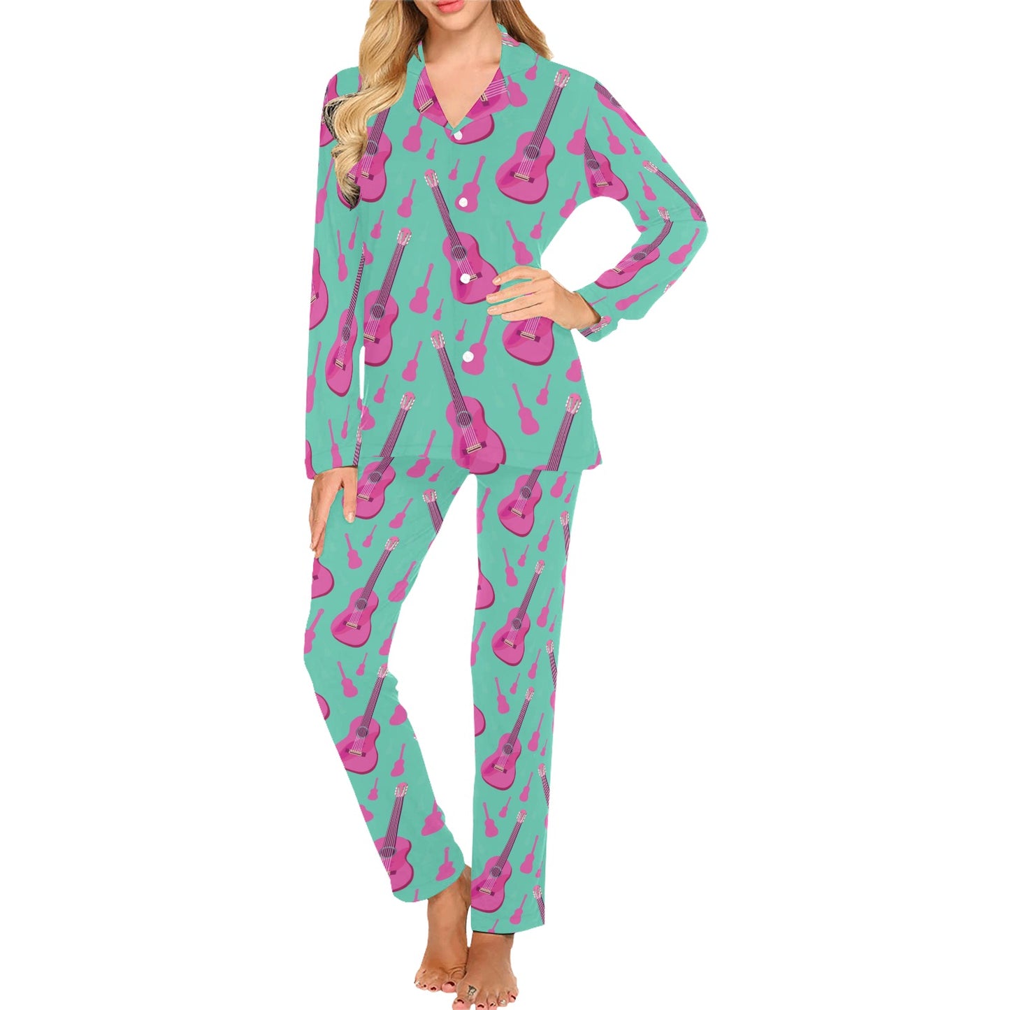 Acoustic Guitar Print Design LKS405 Women's Long Pajama Set