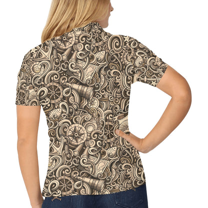Nautical Tattoo Design Themed Print Women's Polo Shirt