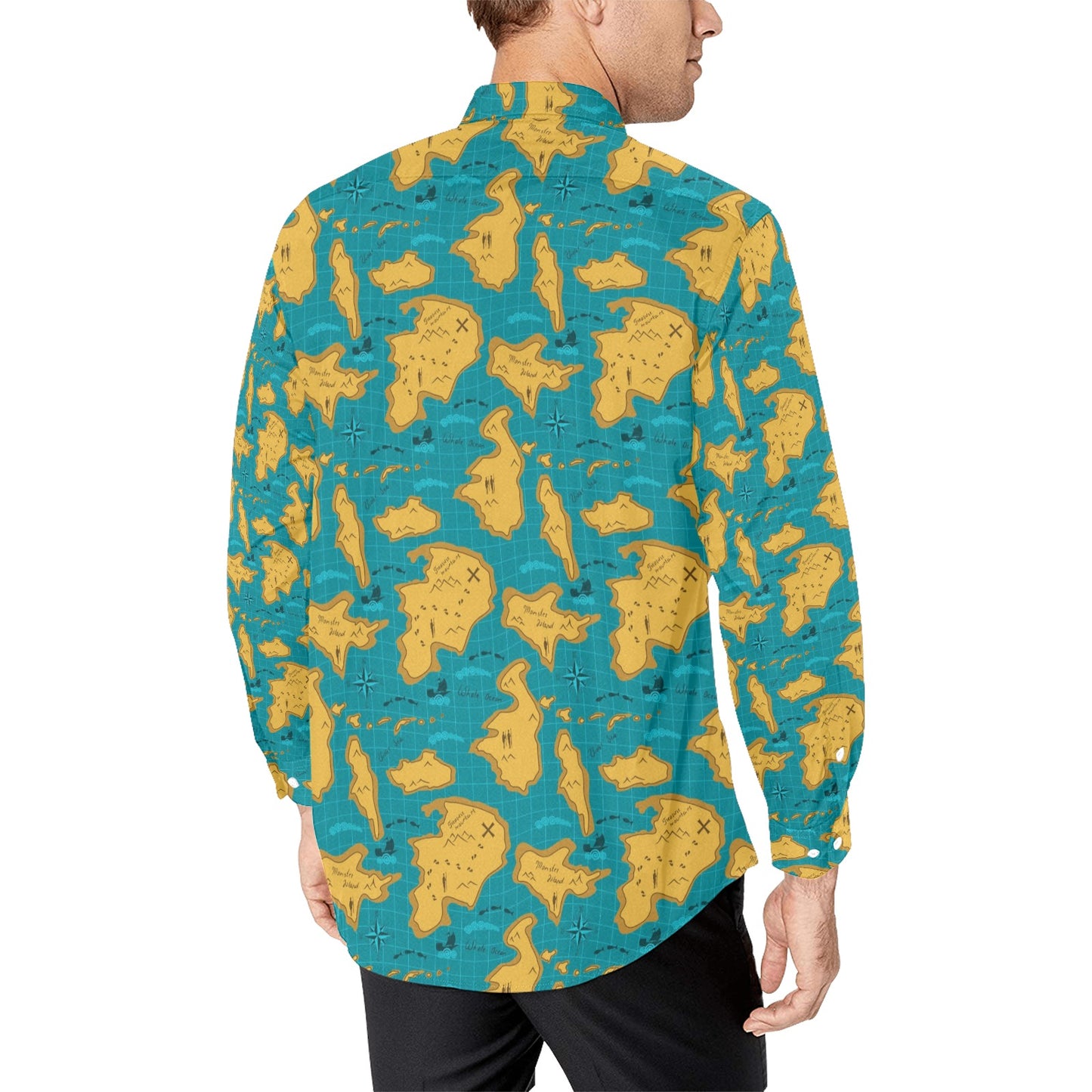 World Map Print Design LKS301 Men's Long Sleeve Dress Shirt