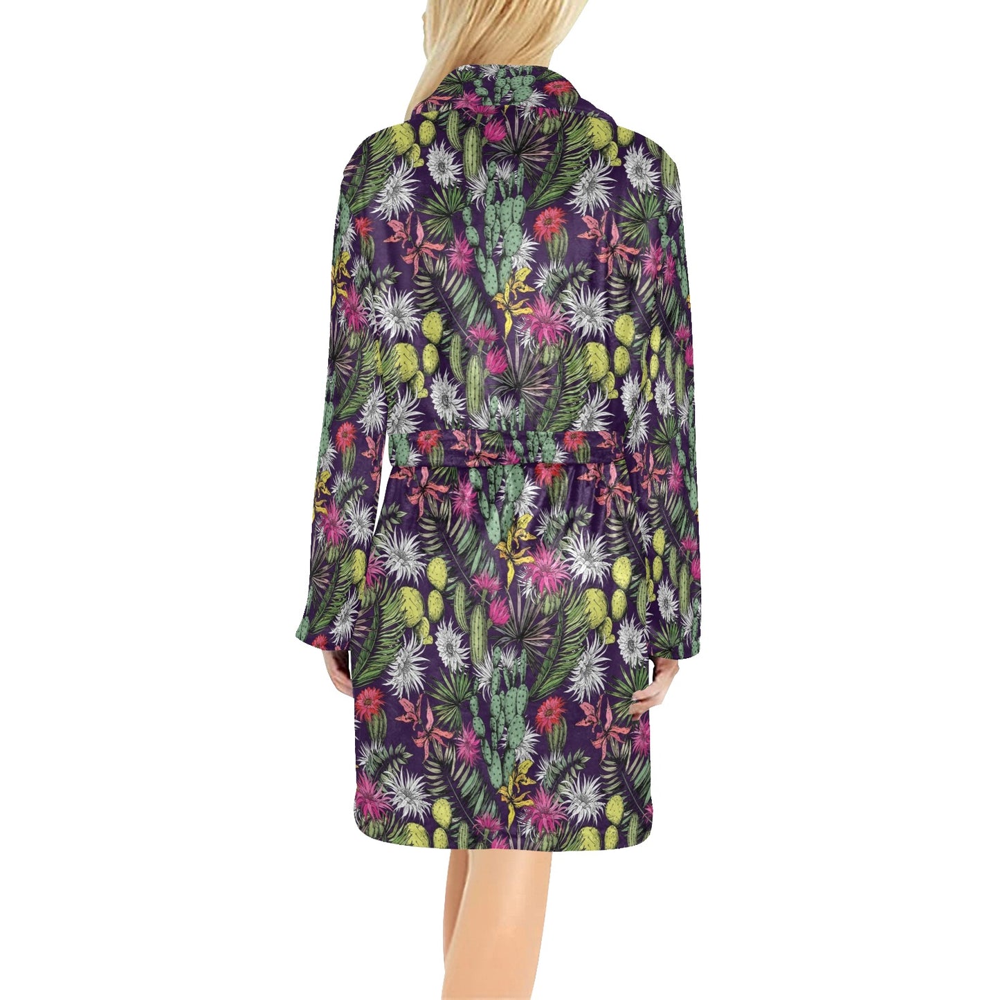 Cactus Pattern Print Design 08 Women's Fleece Robe