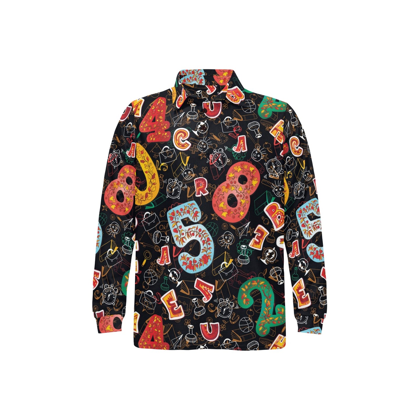 Number Pattern Print Design A03 Long Sleeve Polo Shirt For Men's
