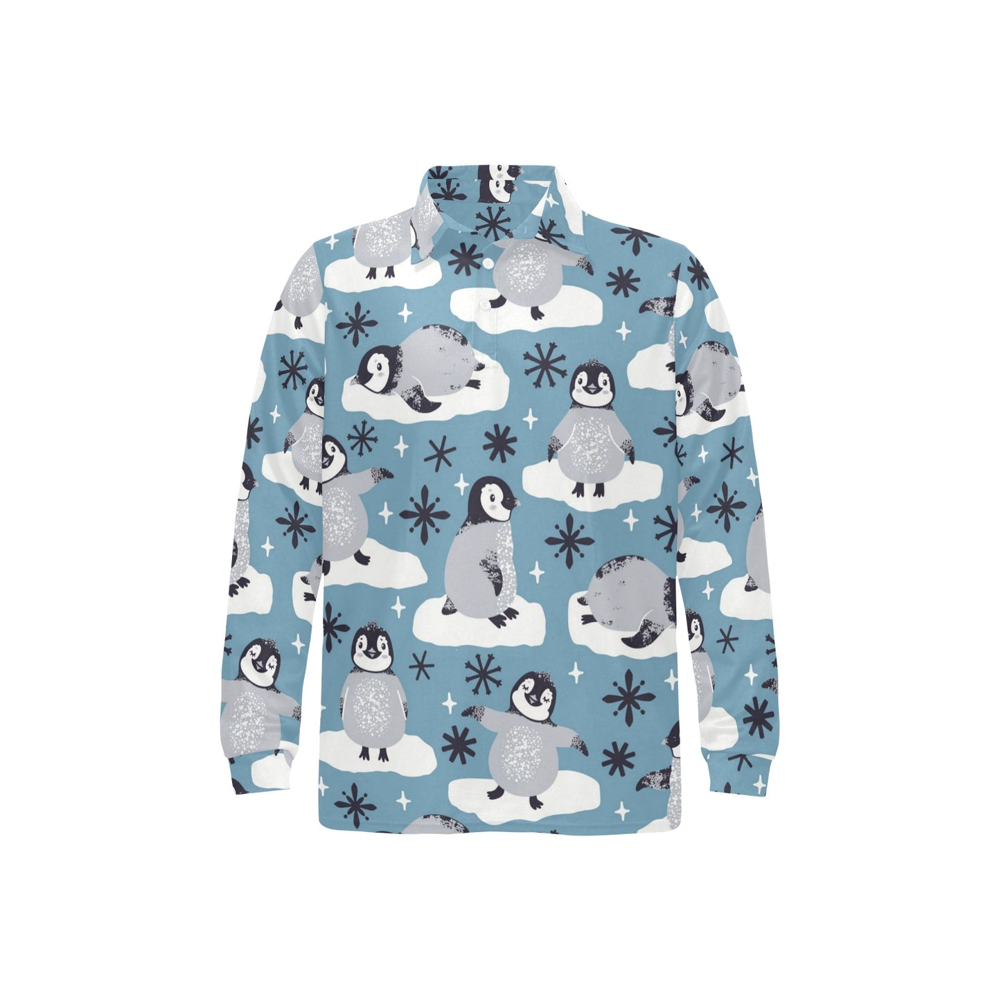 Penguin Pattern Print Design A05 Long Sleeve Polo Shirt For Men's