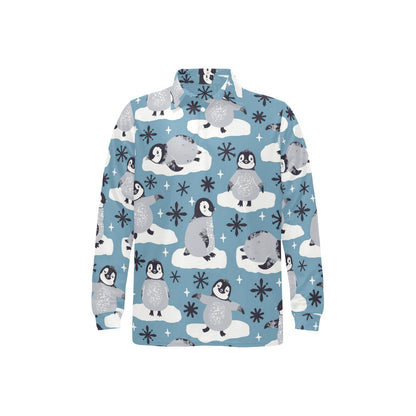 Penguin Pattern Print Design A05 Long Sleeve Polo Shirt For Men's
