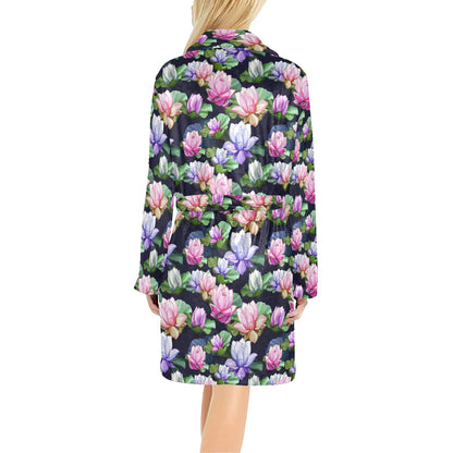 Lotus Flower Print Design Women's Fleece Robe