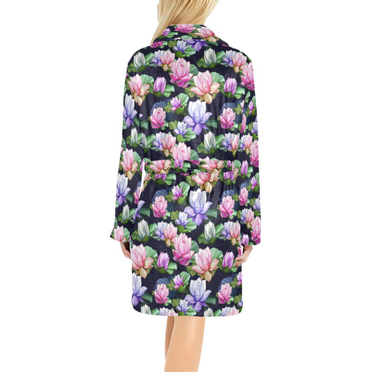 Lotus Flower Print Design Women's Fleece Robe