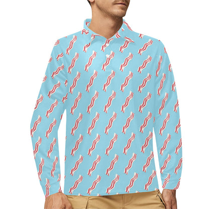Bacon Pattern Print Design 03 Long Sleeve Polo Shirt For Men's