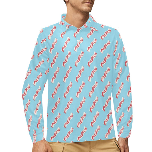 Bacon Pattern Print Design 03 Long Sleeve Polo Shirt For Men's