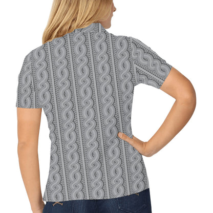 Cable Knit Pattern Print Design 01 Women's Polo Shirt