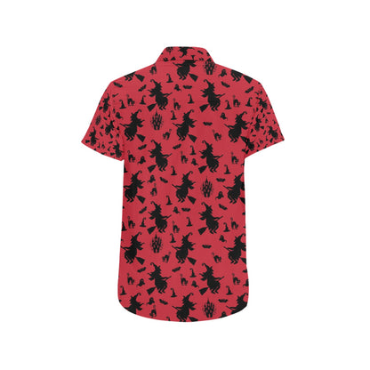 Witch Print Design LKS303 Men Short Sleeve Button Up Shirt