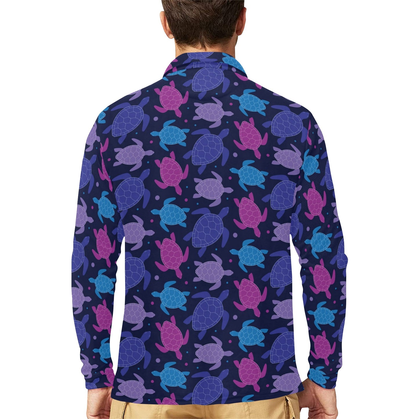 Sea Turtle Print Design LKS309 Long Sleeve Polo Shirt For Men's