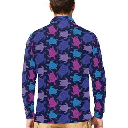 Sea Turtle Print Design LKS309 Long Sleeve Polo Shirt For Men's