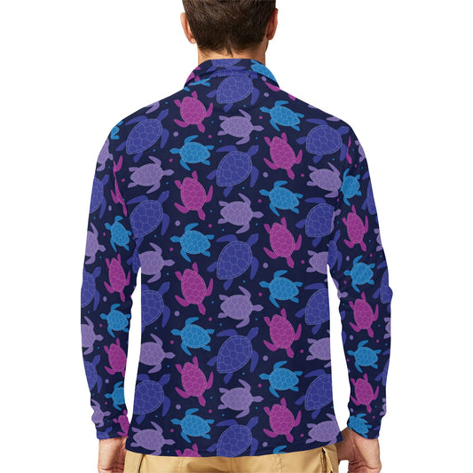 Sea Turtle Print Design LKS309 Long Sleeve Polo Shirt For Men's