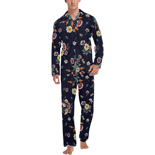 Summer Floral Pattern Print Design SF01 Men's Long Pajama Set