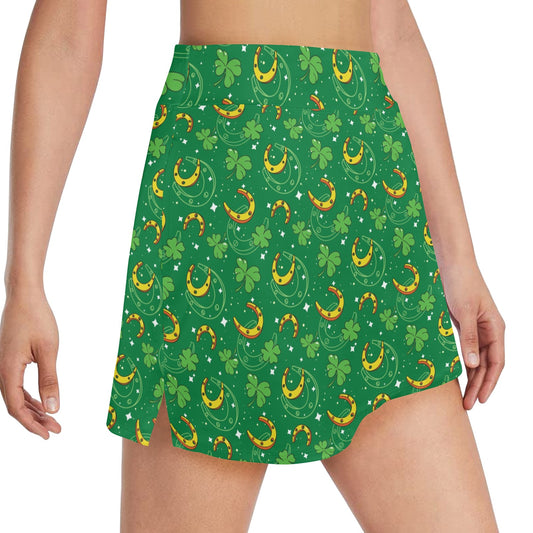Shamrock With Horse Shoes Print Design LKS305 17" Golf & Pickleball Skort with Pockets