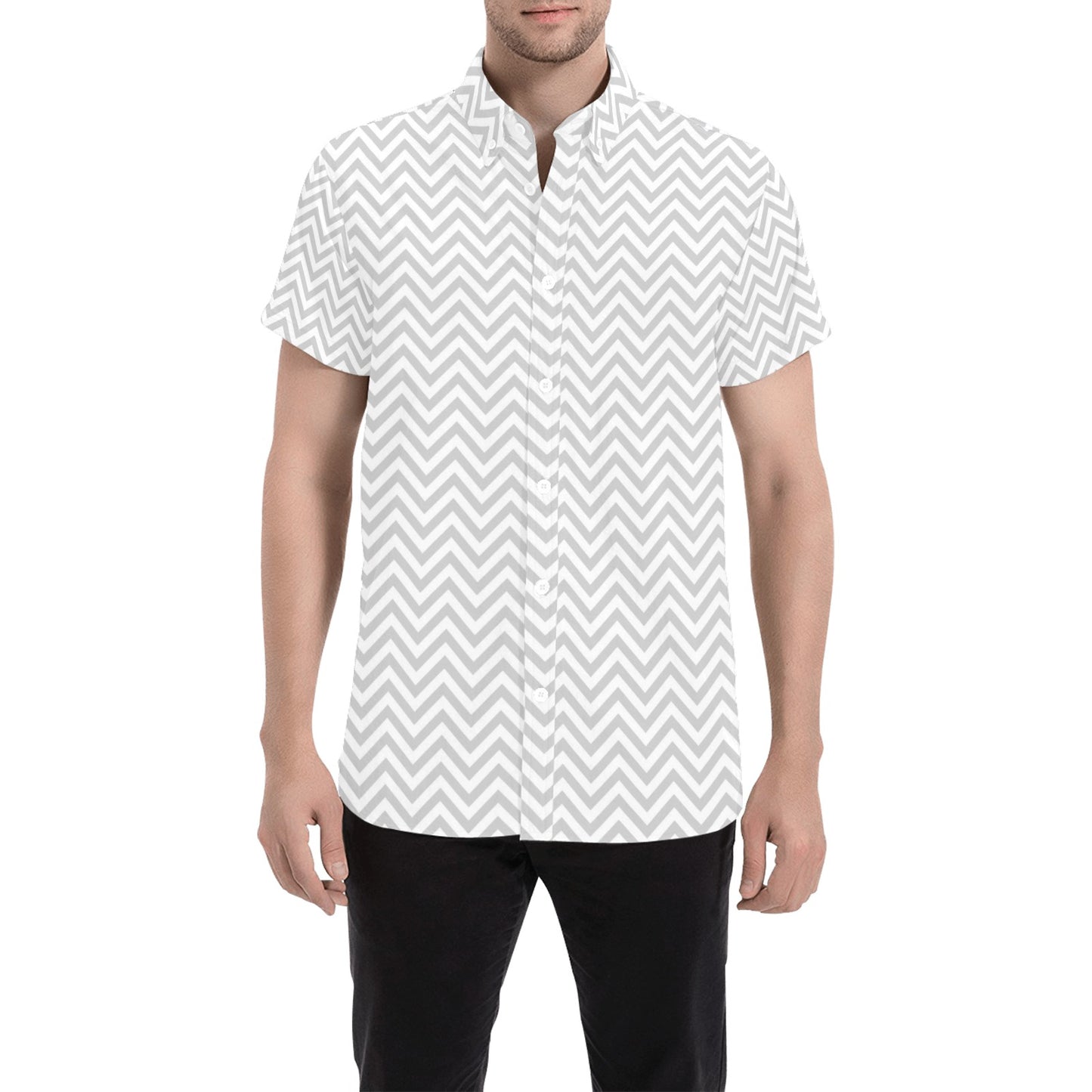 Chevron Print Design LKS401 Men Short Sleeve Button Up Shirt