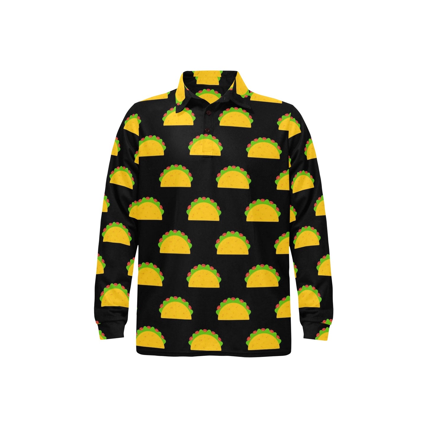 Taco Pattern Print Design TC06 Long Sleeve Polo Shirt For Men's