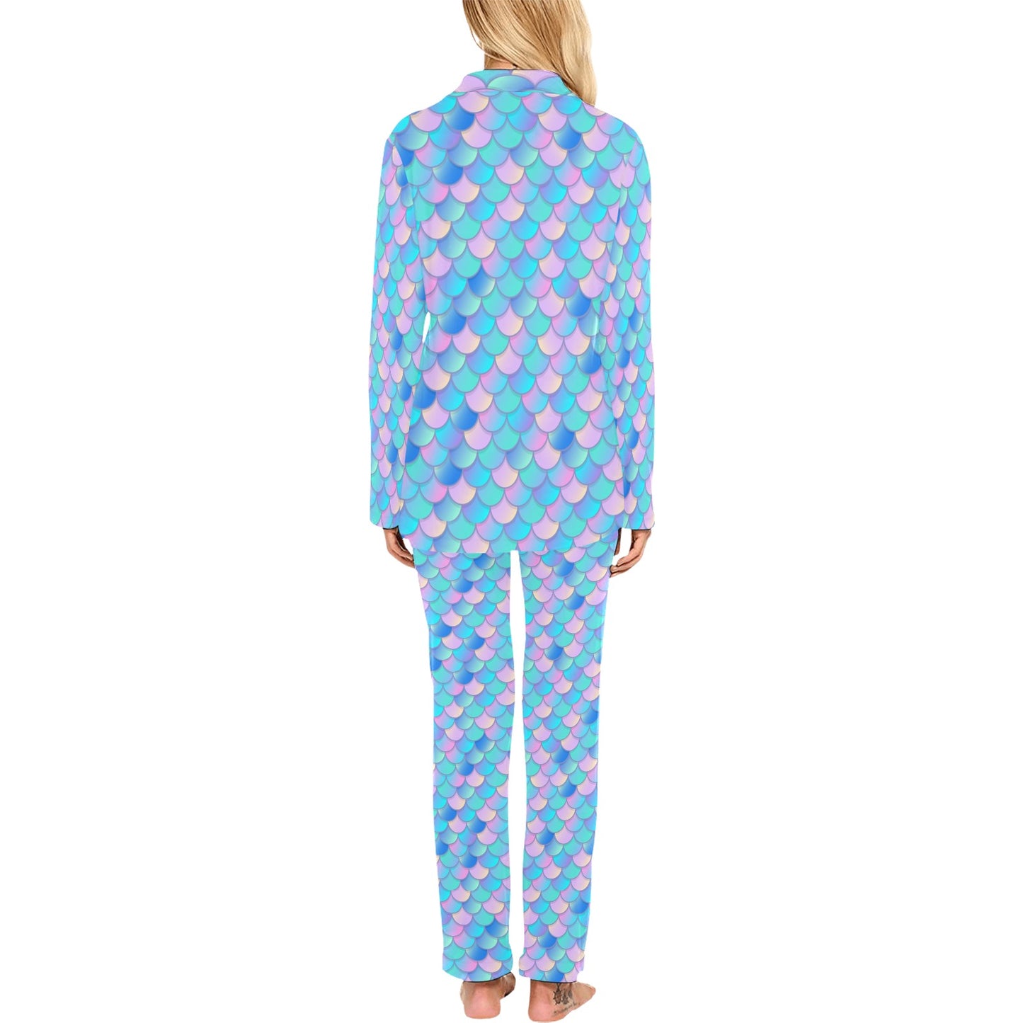 Mermaid Scales Pastel Pattern Print Design 07 Women's Long Pajama Set