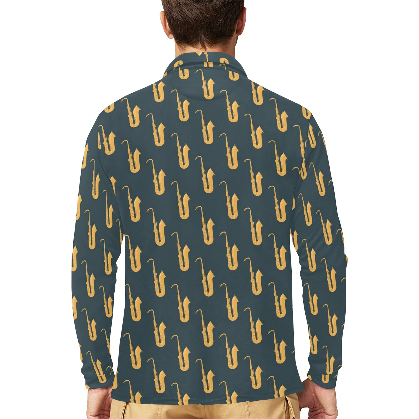 Saxophone Print Design LKS401 Long Sleeve Polo Shirt For Men's