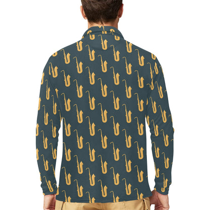 Saxophone Print Design LKS401 Long Sleeve Polo Shirt For Men's