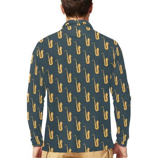 Saxophone Print Design LKS401 Long Sleeve Polo Shirt For Men's