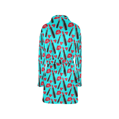 Lipstick Pattern Print Design LT02 Women's Fleece Robe
