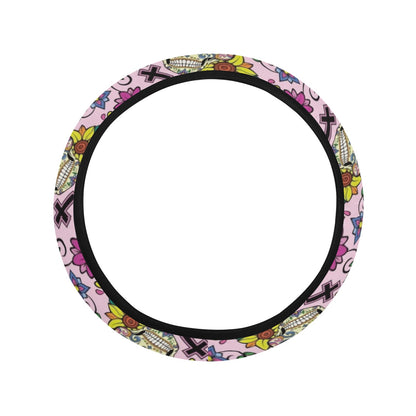 Sugar Skull Print Design LKS307 Steering Wheel Cover with Elastic Edge