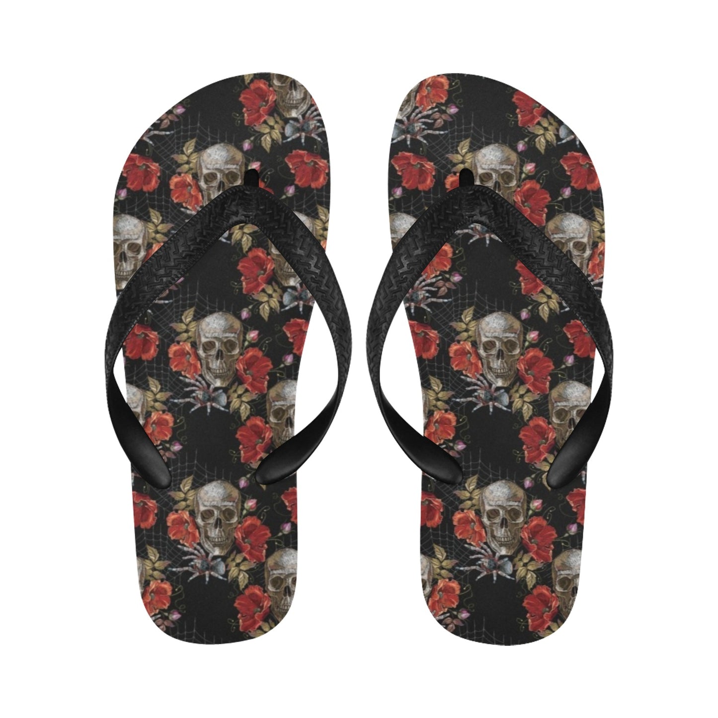 Spider Web Skull Rose Print Design LKS305 Flip Flops