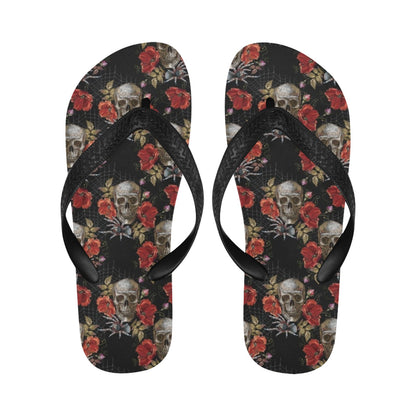 Spider Web Skull Rose Print Design LKS305 Flip Flops